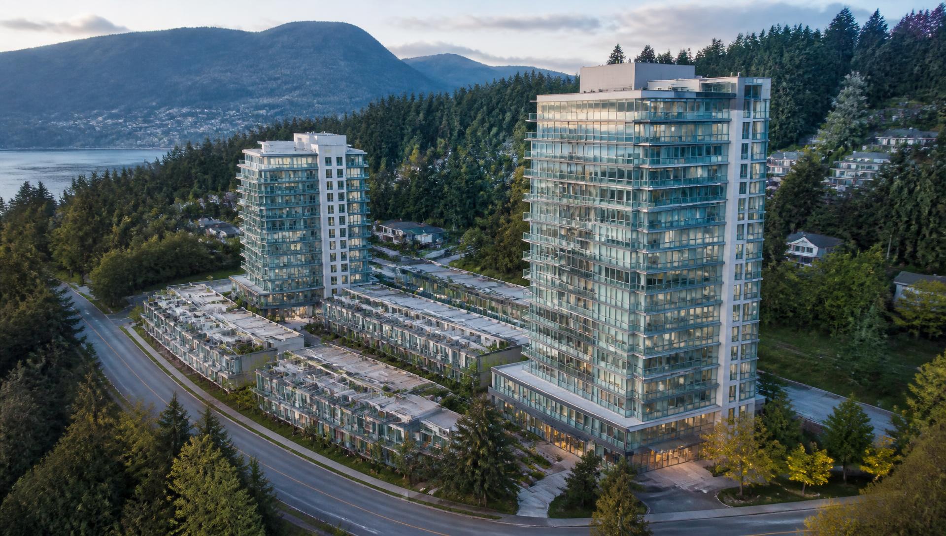 Modern residential development in Vancouver at dusk